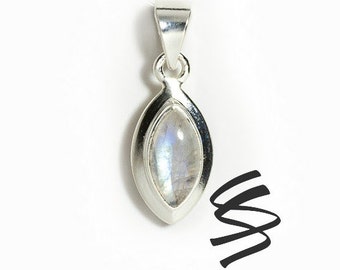 Moonstone Silver Necklace 925 Sterling Silver Moonstone Pendant Rainbow Moonstone June Birthstone Jewelry Moonstone Charm Moon Gemstone Gift