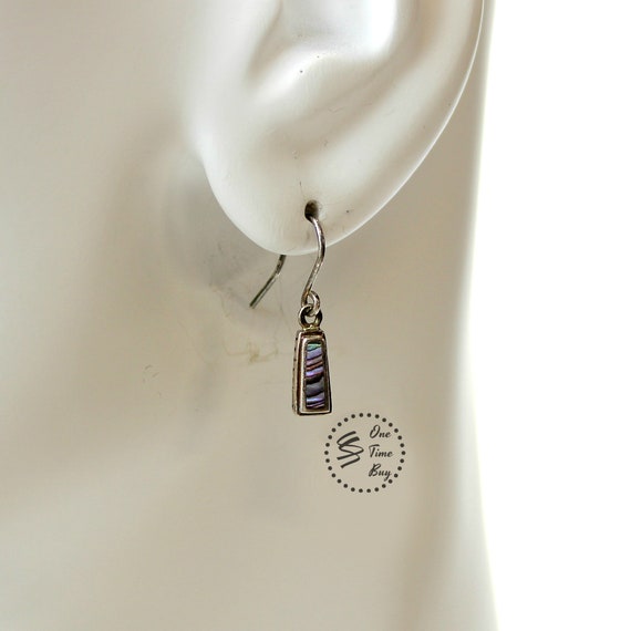 Vintage Abalone Earrings, Abalone Drops, Silver a… - image 3