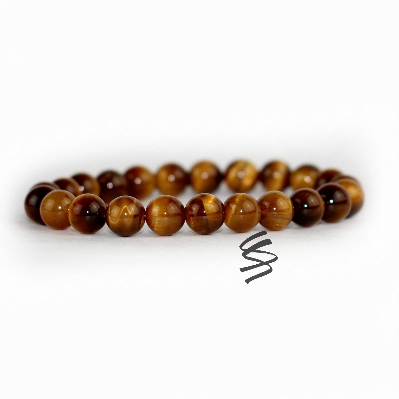 KMStars Natural Tiger's Eye Bracelet - 8mm Beads With Stainless Steel Chain, Unisex T-009