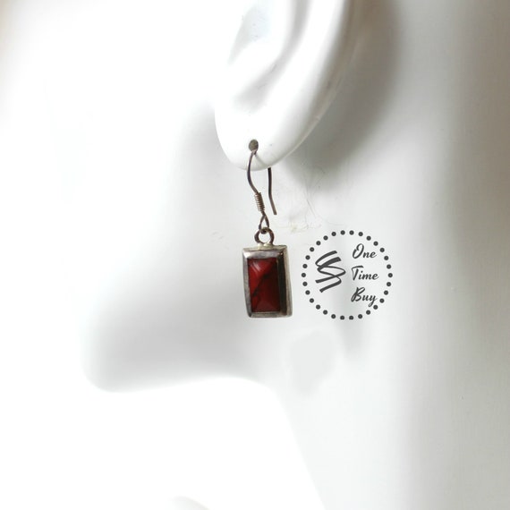 Dark Carnelian Vintage Earrings, Carnelian Drop E… - image 3