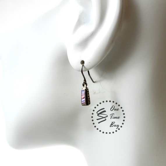 Vintage Abalone Earrings, Abalone Drops, Silver a… - image 1