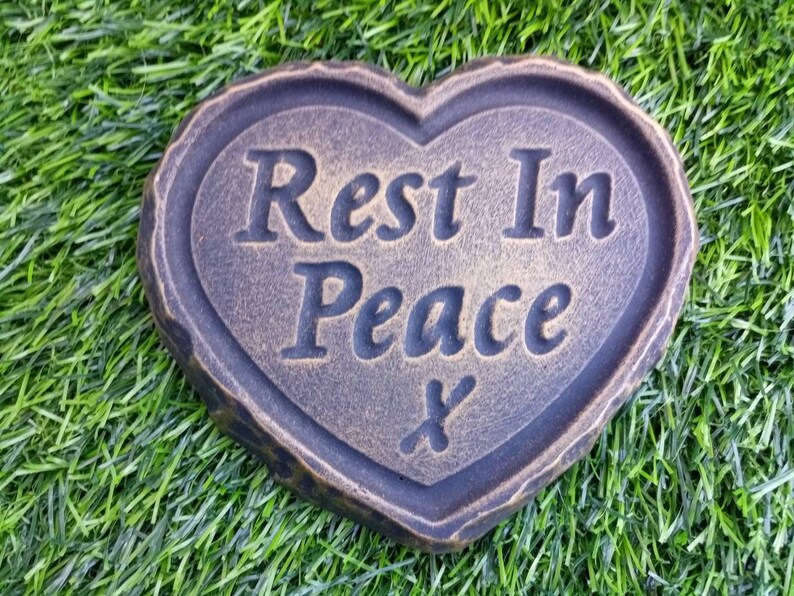 Rest In Peace Black & Gold ENGRAVED STONE Heart Memorial | Etsy