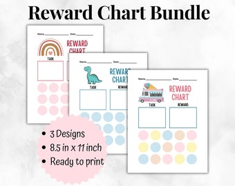 Printable Reward Charts: Rainbow, Dino, Ice Cream Theme (PDF Download)