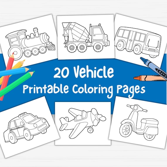 Easy Vehicle Coloring Printable for Kids - Toddler Coloring Pages, Preschool Activity Sheet, Transportation Coloring, Boy Coloring Pages