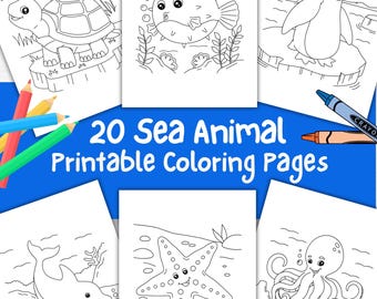 Sea Animal Coloring Printable for Kids - Toddler Coloring Pages, Ocean Animal Coloring Sheets, Cute Sea Creatures Coloring PDF, Kid Activity