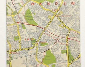 Tooting Streatham Norbury area Map London 1932 #107-108 
