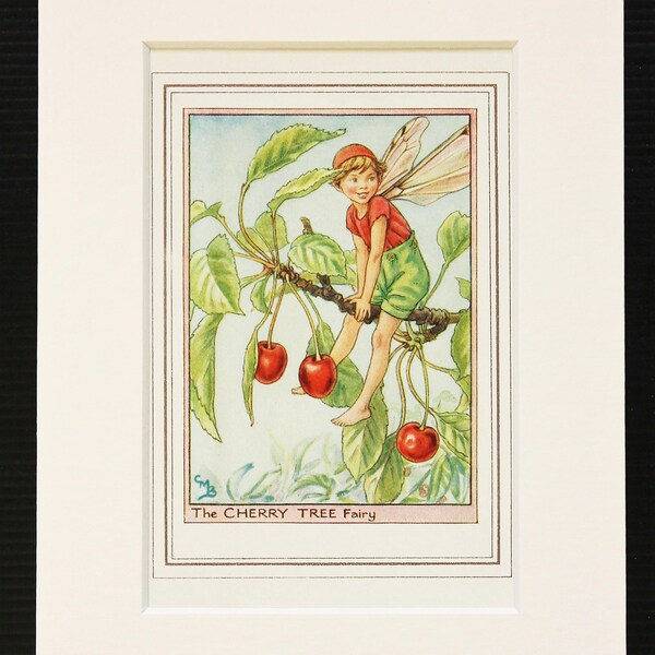 Cherry Tree Fairy - Original 1930s Vintage Flower Fairy Print by Cicely Mary Barker, Mounted/ Matted Reading for Framing