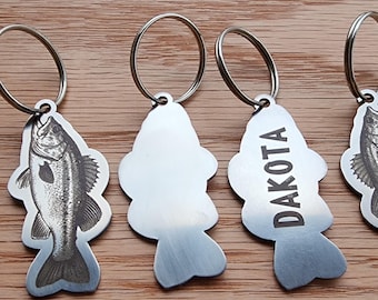 Custom Largemouth Bass Keychain | Personalized Fishing Gift for Dad | Stainless Steel Fish Keyring | Angler Gift | Fisherman Name Tag