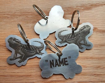 Custom Bearded Dragon Keychain | Personalized Reptile Gift for Lizard Lovers | Stainless Steel Pet Keyring | Herpetology | Beardie Name Tag