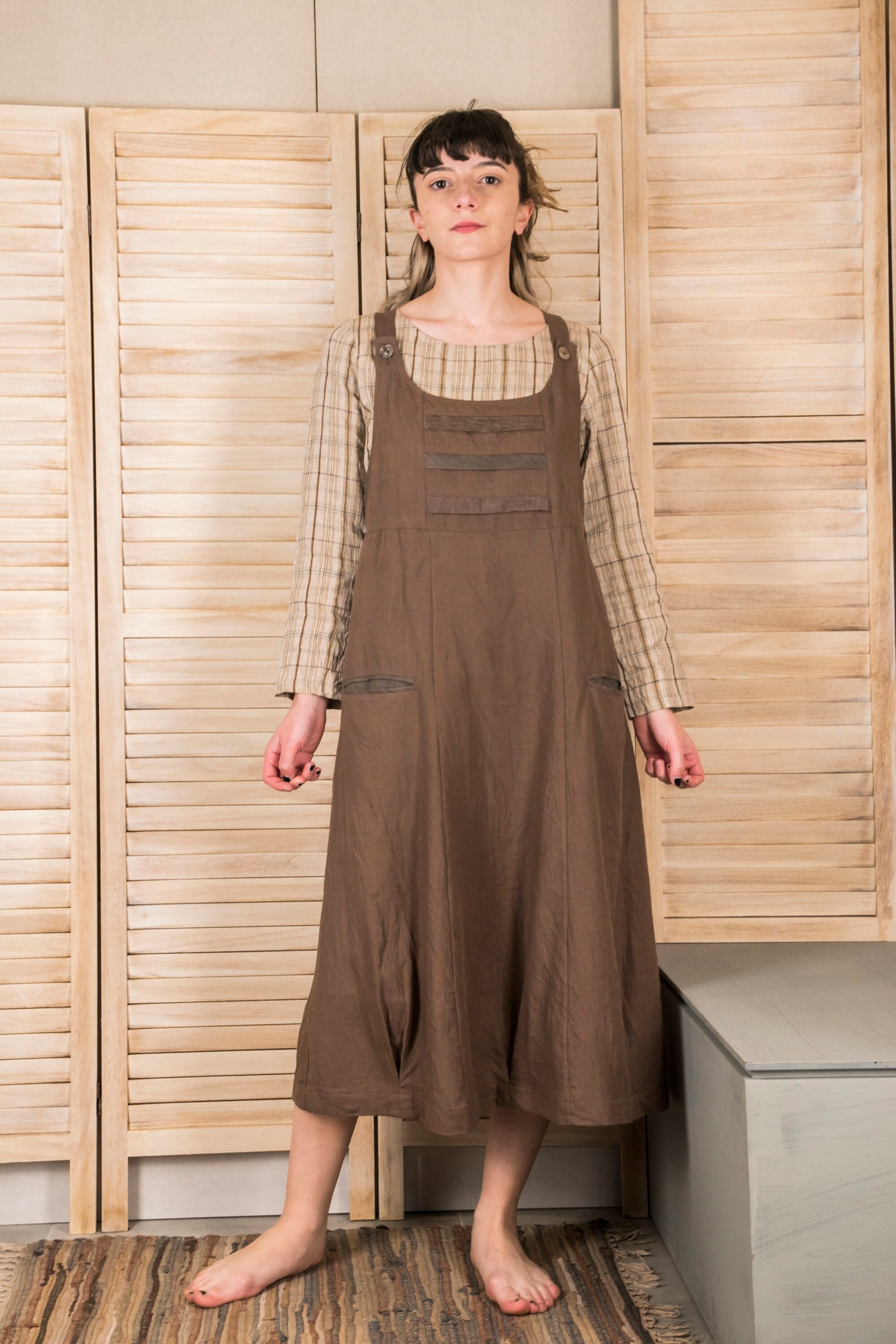 clearance discounts Linen with Dress Pockets Pinafore Linen Dress