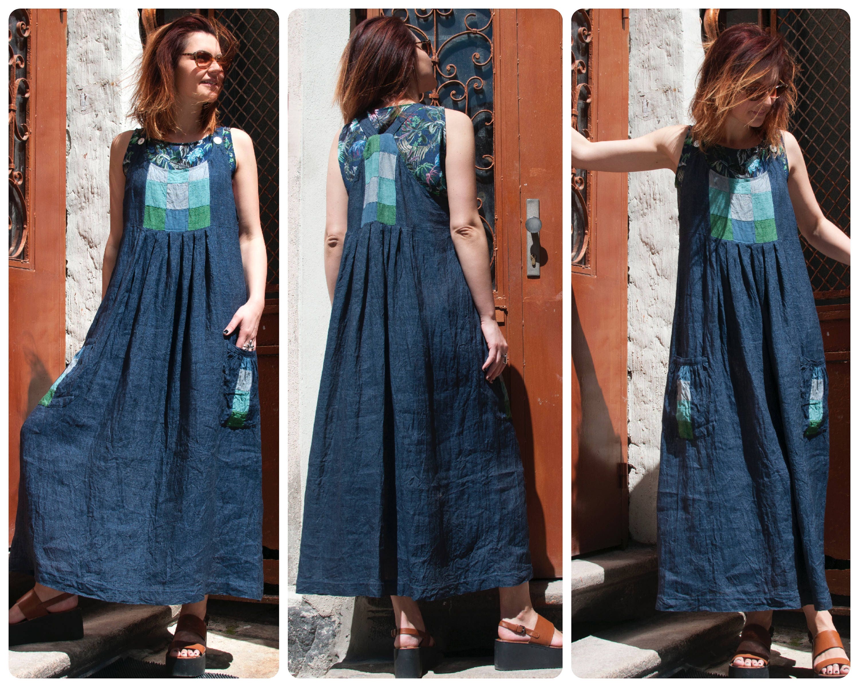 patchwork pinafore dress