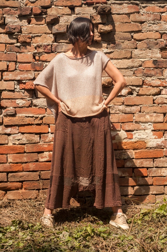 Unique Woman s Linen silk Drop Crotch Pants Brown Chocolate Color Patchwork Linen silk Pants Patchwork Elements Deep Pants Baggy Etsy Canada