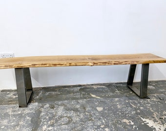 Quercia Live Edge Character Oak Bench | Handmade Industrial Steel Frame