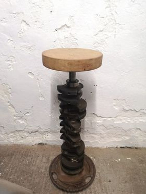 Bespoke Crankshaft Bar Stool Character Oak Industrial Steel Engine Reclaimed Handmade