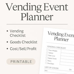 Vending Event Planner Printable | Vendor Checklist and Profit Tracker for Markets, Pop-Ups, Festivals, Food Stands & Craft Fairs