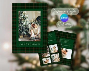 Classic Green Plaid Christmas Card Template | Ralph Lauren Inspired | Elegant Holiday Photo Card | Canva Editable Digital Download