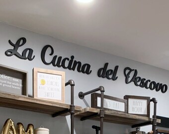 Letreros de cocina italianos / Decoración de pared de cocina italiana / Letrero de cocina personalizado / Letrero de La Cucina con nombre / 12 mm de grosor / 7 fuentes disponibles