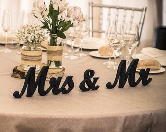 Décoration de table de mariage Mr et Mme, enseigne Mr et Mme pour table chérie, lettres découpées, centres de table de mariage, autoportant, paillettes, enseignes 3D