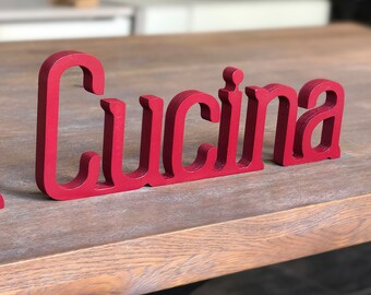 Letrero de La Cucina, Letrero de cocina italiano, Decoración de pared de cocina, Letrero de 18 mm de grosor, Letreros de madera para sobre los gabinetes