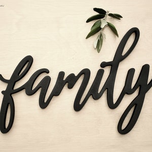 Signo de corte de madera familiar, familia de letreros de madera, decoración de pared familiar, letrero de pared de comedor o sala de estar, letrero de carta familiar 3D