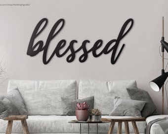 Letrero de madera bendecido, decoración artística con letreros bendecidos, letrero de pared de granja, decoración de Acción de Gracias, letrero de madera bendecido, letrero de madera recortado, regalo para casa nueva