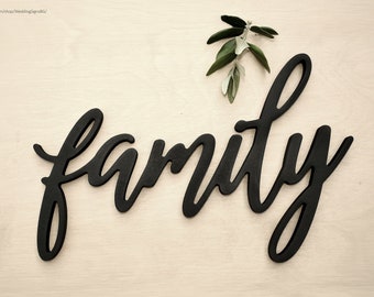 Family Wood Cut Out Sign, Wood Sign Family, Family Wall Decor, Dining Room or Living Room Wall Sign, 3D Family letter Sign