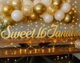 Sweet 16 with a Name Standing Signs Candle Lighting Display Sign Custom Birthday Centerpieces Stand alone Letters Cutout Bat Mitzvah Gift