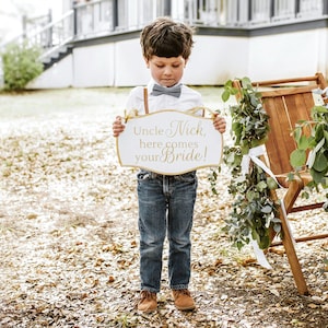 CUSTOM sign | Wedding Ring Bearer Sign | Here comes the Bride | Uncle Wedding Sign | Navy Blue and Gold | Black and Silver