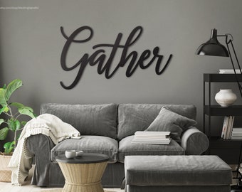 Gather Sign, Wood Signs for Home Decor, Wood letters, Living Room Centerpiece, Script Font Gather, Script Wooden Letters, Living Room Cutout