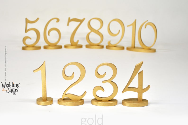 Freestanding Wedding Numbers Wood Numbers Wooden Table Numbers Rustic Wood Numbers Set up to 50 Gold Numbers Set image 8