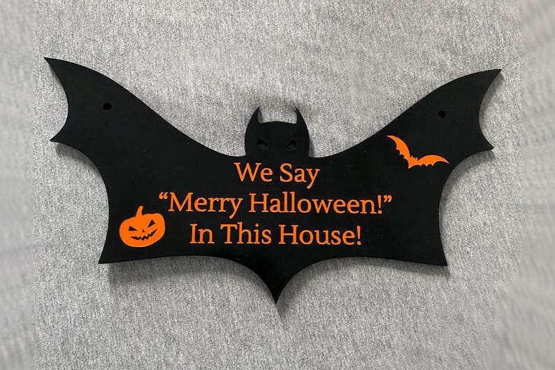 Halloween Sign Decor | Custom Text Sign | Wood Bat Sign | Custom Halloween Decor | Trick or Treaters Welcome Sign image 3