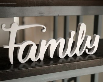 Family wood sign, Family letters, Family shelf decor, Wood cut out letters, Home decor sign