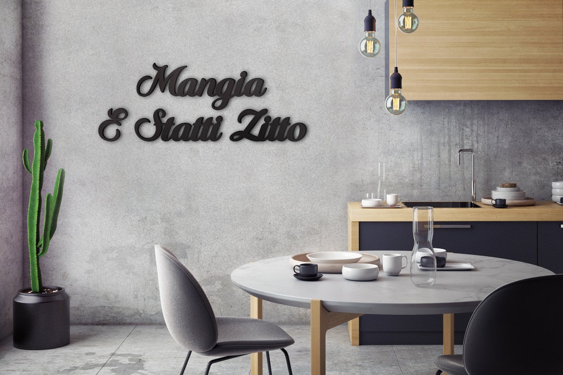 Italian Mangia E Statti Zitto Sign // Wood Wall Kitchen Sign | Etsy