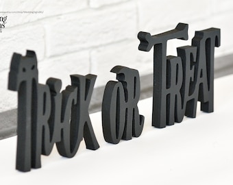 Freestanding Wooden Trick or Treat Sign | Halloween Decor