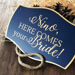 Personalized Wedding Sign &quot;Here comes the Bride&quot; etc, Ring bearer Sign, Flower Girl Sign, Wedding Ceremony Signs, Custom Text Font