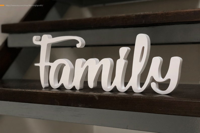 Family wood sign Family letters Family shelf decor Wood cut Etsy