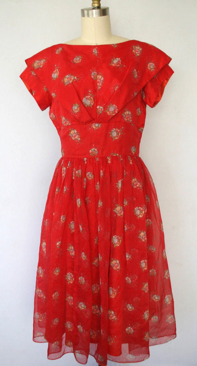 red floral swing dress