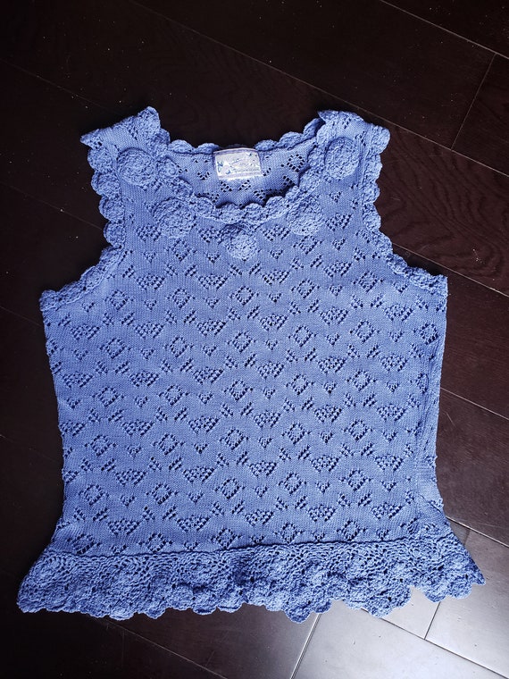 Prettiest Periwinkle Knit Sleeveless Crochet Crop
