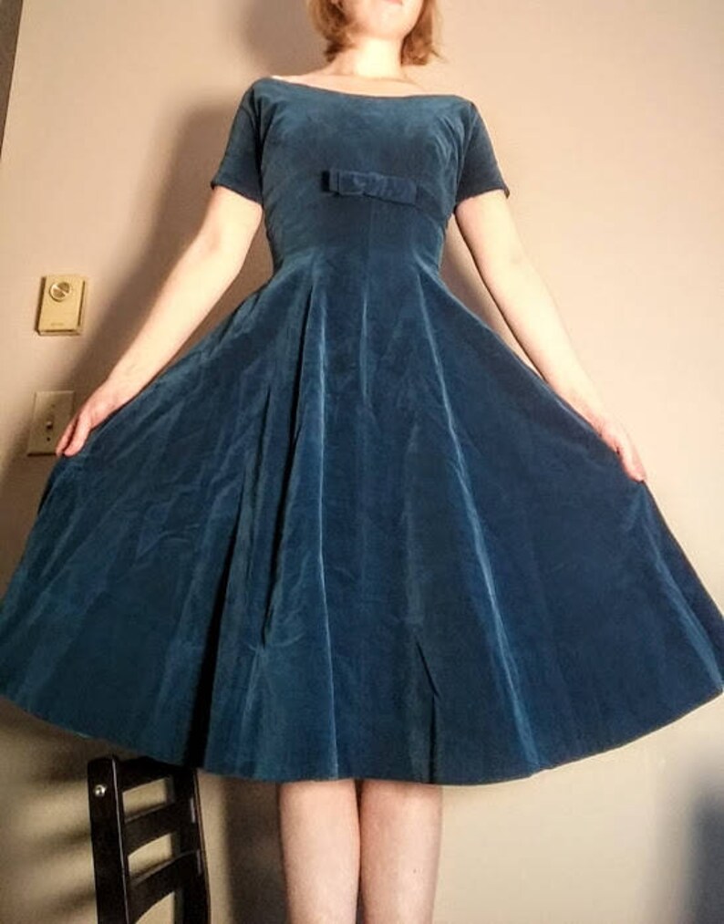 dark teal velvet dress