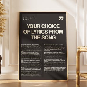 Custom Song Lyric Poster -  Choose Your Quote Artwork - Personalised Music Print, Unique Christmas, Birthday or Anniversary Gift