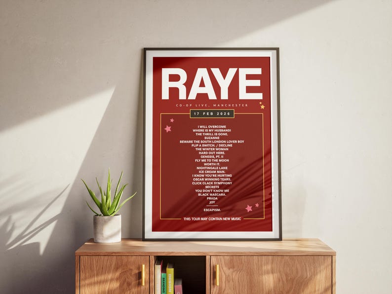 RAYE 2026 Concert Setlist Poster – Personalised UK Tour Set List Gift ...