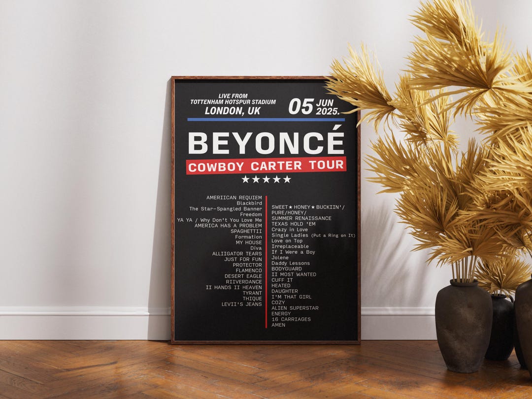 Beyoncé 2025 UK Tour Setlist Poster – London Tottenham Hotspur Stadium ...