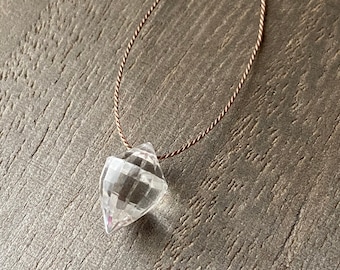 Aqua hydro quartz crystal silk thread necklace