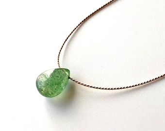 Green Strawberry Quartz necklace, Minimalist necklace, Silk Thread necklace, Necklace, Choker, Gemstone, Layering, Dainty