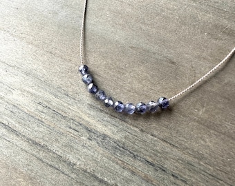 Iolite necklace. Minimalist necklace, Silk Thread necklace, Necklace, Choker, Gemstone, Layering, Dainty