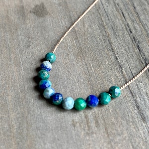 Chrysocolla necklace, Minimalist necklace, Silk Thread necklace, Necklace, Choker, Gemstone, Layering, Dainty