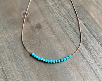 Turkos halsband, Minimalistiskt halsband, Halsband med sidentråd, Halsband, Choker, Ädelsten, Lager på lager, Elegant