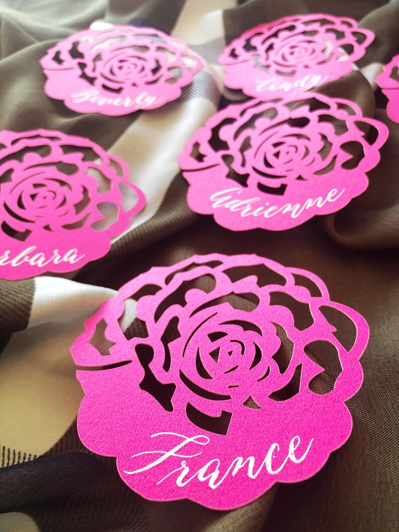 Rose laser cut place cards Handwritten Calligraphy Modern calligraphy Wedding PartyBrunch Unique Elegant wedding Custom made