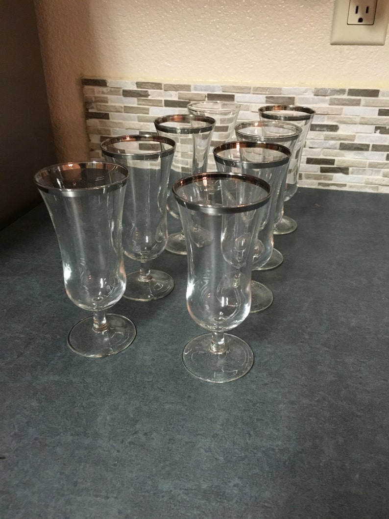Silver Rimmed Cordial Glass Set of 8 Mid Century Barware Etsy