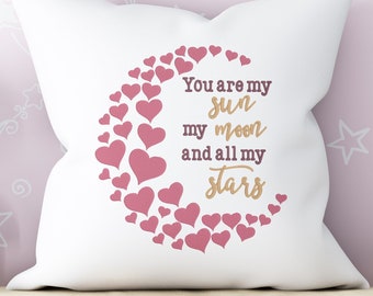 Sun moon and all my stars, Moon and Hearts machine embroidery design, 2 sizes, Formats dst exp hus jef pes vp3 xxx, instant download